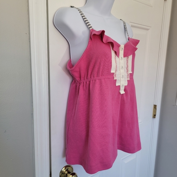 NWT Kensie Pink Sleeveless Top Striped Straps Lace And Button Accents Size M - Picture 3 of 10